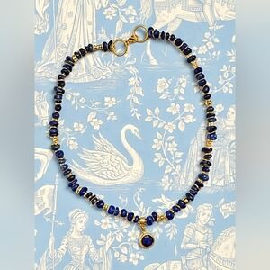 Natural Blue Lapis Lazuli And Pendant In Ornate 18K Gold Plated Necklace